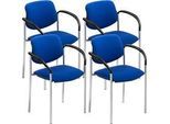 NowyStyl Besucherstuhl STYL, mit Armlehnen, stapelbar bis 6 Stück, bis 110 kg, Bezugstoff blau, Gestell alusilber, 4 Stück