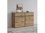 Sideboard OTTO HOME "Cross,Breite 119,5 cm, moderne grifflose Kommode,2 Türen/2 Schubkästen", braun (wotan eiche, schwarz), B:119,5cm H:78,3cm T:40cm, Sideboards, Sideboard, Schubladenschrank,Anrichte mit viel Stauraum, Einlegeböden verstellbar