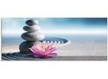 Glasbild ARTLAND "Sand, Lilie und Spa-Steine in Zen-Garten", blau (farbe bild(er): blau), B:125cm H:50cm, Bilder, in verschiedenen Größen