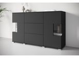 Sideboard OTTO HOME "Kenia", schwarz (graphite schwarz matt), B:150cm H:89cm T:39,5cm, Sideboards, Sideboard, Sideboard mit 3 Schubladen, 6 Fächern, Glastüren, Breite 150 cm