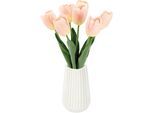 Kunstblume I.GE.A. "Real-Touch-Tulpen", rosa (weiß, rosa), B:17cm H:33cm L:17cm, Kunstpflanzen, Vase aus Keramik
