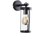 Außen-Wandleuchte BRILLIANT "Sidney", schwarz (schwarz, transparent), B:11cm H:30cm T:18cm, Leuchten, Außenwandleuchte, 30 cm, E27, Metall/Glas, schwarz/transparent