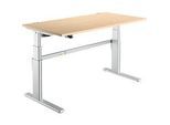 Schreibtisch Komfort, elektrisch höhenverstellbar, Rechteck, C-Fuss, B 1600 x T 800 x H 655-1305 mm, Ahorn/weissaluminium RAL 9006