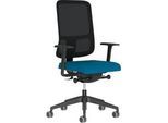 Bürostuhl NowyStyl UTILA, mit Armlehnen, Synchronmechanik, Muldensitz, sitzhöhen-/tiefenverstellbar, Rückenlehne mit Netzbezug, schwarz/blau