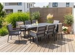 Garten-Essgruppe KONIFERA "Diningset »Edessa«", grau (dunkelgrau, grau), Aluminium, Sitzmöbel-Sets, Armlehne mit Seilgeflecht und Nonwood-Latten, Topseller