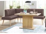 Eckbank EXXPO - SOFA FASHION "Costa, moderne Rückensteppung, bequem und elegant, hoher Holzfuß", braun (schoko), B:157cm H:92cm T:245cm, Webvelour: 100% Polyester, Sitzbänke, Eckbank, hochwertig verarbeitet, Frei im Raum stellbar