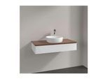 Villeroy und Boch Antao Waschtisch-Unterschrank L09112MT mit Beleuchtung, 1 Auszug, 1000 x 190 x 500 mm, Front mit Struktur, White Matt Lacquer / Warm Walnut