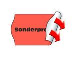 Preisetiketten METO®, für 2-zeilige Preisauszeichner, Aufdruck „Sonderpreis“, permanenthaftend, Wellenrand, FSC®-Papier, rot, 6 Rollen mit 1000 Stück