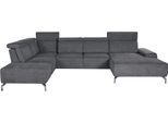Wohnlandschaft SIT & MORE "Gizeh U-Form", grau (steel), B:340cm T:230cm, Sofas, Wohnlandschaft, 15 cm Fußhöhe, inklusive Sitztiefenverstellung und Kopfteilverstellung