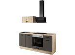 Küchenzeile IMPULS KÜCHEN "Lissabon", Ausrichtung wählbar, Schubkästen mit Soft-Close", braun (küche: braun, front: vulkanbraun, korpus: eiche, nachbildung hell, arbeitsplatte: eiche, nachbildung hell), B:195cm H:185cm T:60cm, Komplettküchen-Sets, Küchenzeile, vormontiert, wahlweise mit E-Geräten, mit Vollauszug, Breite 195 cm