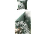 Bettwäsche BIERBAUM "5084", grün (oliv), B/L: 135cm x 200cm, 1 Stk., 1 Stk., Mako-Satin, B/L: 80cm x 80cm, 2 Stk., Mako-Satin, Obermaterial: 100% Baumwolle, Bettwäsche, Bettwäsche, Mako-Satin, 100 % Baumwolle, pflegeleicht; Digitaldruck