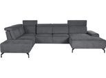 Wohnlandschaft SIT & MORE "Gizeh U-Form", grau (steel), B:340cm T:230cm, Sofas, Wohnlandschaft, 15 cm Fußhöhe, inklusive Sitztiefenverstellung und Kopfteilverstellung