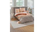 Bettwäsche WÄSCHEPUR Gr. 1, orange (elfenbein, apricot, bedruckt), B/L: 135cm x 200cm, Feinbiber, B/L: 80cm x 80cm, 2 Stk., Feinbiber, 100% Baumwolle, Bettwäsche, Bettwäsche