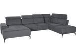 Wohnlandschaft SIT & MORE "Gizeh U-Form", grau (steel), B:340cm T:230cm, Sofas, Wohnlandschaft, 15 cm Fußhöhe, inklusive Sitztiefenverstellung und Kopfteilverstellung