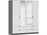 Kleiderschrank RAUCH "Drehtürenschrank Schrank Garderobe Ankleide Schlafzimmer LAGOA", schwarz-weiß (graumetallic, alpinweiß), B:181cm H:197cm T:54cm, Holzwerkstoff, Schränke, Kleiderschrank, geräumige Schubladen, 3 Breiten, optional mit Aufsatz MADE IN GERMANY