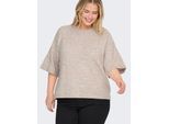 Strickpullover ONLY CARMAKOMA "CARSIMONI 3/4 PULLOVER KNT NOOS", Damen, Gr. S, beige (pumice stone detail:melange), Strick, Obermaterial: 74% Polyacryl, 24% Polyester, 2% Elasthan, meliert, regular fit normal, Rundhals, Pullover Strickpullover, Materialmix, regular fit