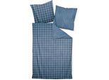 Wendebettwäsche JANINE "modernclassic 39025", blau (atlantik), B/L: 155cm x 220cm, 1 Stk., 1 Stk., Mako-Satin, B/L: 80cm x 80cm, 2 Stk., Mako-Satin, Obermaterial: 100% Baumwolle, Bettwäsche, Wendebettwäsche, mit Reißverschluss, 100% Baumwolle, mit Karos und Streifen