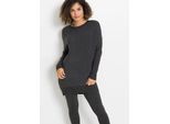 Longpullover BONPRIX, Damen, Gr. 36/38 (S), grau (anthrazit meliert), Strick, Obermaterial: 50% Viskose, 26% Polyamid, 24% Polyester, unifarben, oversize ca. Mitte Oberschenkel, Rundhals, Strickkante, Pullover Longpullover, aus Viskose-Mix, mit Langarm, für Wintermode, Oversize Passform
