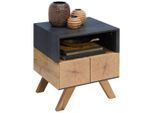 Carryhome Nachttisch , Eichefarben, Dunkelgrau , Holzwerkstoff , Eiche , massiv , 1 Schublade(n) Schubladen , 45x50x40 cm , Schlafzimmer, Nachttische
