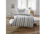 Bettwäsche DYCKHOFF "Blockstreifen", grau, B/L: 135cm x 200cm, 1 Stk., 1 Stk., Frottee, B/L: 80cm x 80cm, 2 Stk., Frottee, Obermaterial: 75% Baumwolle, 25% Polyester, Bettwäsche, Bettwäsche, aus Weichfrottier