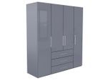 Carryhome Kleiderschrank, Anthrazit, Anthrazit Hochglanz, Holzwerkstoff, 7 Fächer, 3 Schublade(n) Schubladen, 196x219x59 cm, in verschiedenen Größen erhältlich, Holzdekoren erhältlich, Schlafzimmer, Kleiderschränke, Drehtürenschränke