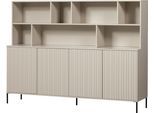 Buffet WOOOD "Gravu", beige (grau), B:200cm H:150cm T:44cm, Massivholz, Schränke, Buffet, New Gravure Hängeschrank, FSC-Kiefer bietet Stauraum und Präsentation