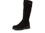 Stiefel TAMARIS, Damen, Gr. 41, Normalschaft, schwarz, Veloursleder, unifarben, Schuhe Stiefel, Blockabsatz, Langschaftstiefel mit slouchy Falten am Schaft