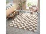 Hochflor-Teppich OTTO HOME "Kiiki, Karo-Muster" Gr. 4, beige (taupe), B:160cm H:30mm L:230cm, Kunstfaser, Teppiche, Kariert, auffälliges Schachbrettmuster, Wohnzimmer, Schlafzimmer