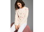 Strickjacke KANGAROOS, Damen, Gr. 40/42, beige (natur), Feinstrick, Obermaterial: 50% Viskose, 26% Polyester, 24% Polyamid, bequem taillenbedeckt, tiefer V-Ausschnitt, weit Rippstrickbündchen, Strickjacken Strickjacke, Strickjacke aus Feinstrick, bequeme Passform, Blumenmuster