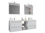 VCM 3-tlg. Set 2 Waschtisch, 2 Spiegelschrank, 2 Waschbecken, 1 Mittelfach Keramik Waschbecken Unterschrank 195 cm Badmöbel Set Doppel Waschplatz - Badinos XXL