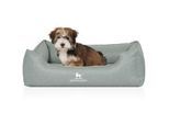 Knuffelwuff Orthopädisches Hundebett Luisa aus Velours mit feinem Handwebcharakter Sunshine Edition petrol S