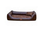 Tierlando ® MADDOX VIP Orthopädisches Hundebett VISCO Velours Kunstleder S - XXL braun 1,2 m, 25 cm, 85 cm