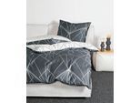 Wendebettwäsche JANINE "J. D. 87054", grau (grau anthrazit), B/L: 200cm x 220cm, 1 Stk., 2 Stk., Mako-Satin, B/L: 80cm x 80cm, 3 Stk., Mako-Satin, Obermaterial: 100% Baumwolle, Bettwäsche, Wendebettwäsche, Bettwäsche aus Baumwolle mit grafischem Muster, Markenreißverschluss