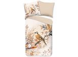Wendebettwäsche GOOD MORNING "Gloria", beige (sand), B/L: 155cm x 220cm, 1 Stk., 1 Stk., Renforcé, B/L: 80cm x 80cm, 2 Stk., Renforcé, Obermaterial: 100% Baumwolle, Bettwäsche, Wendebettwäsche, Baumwolle, Renforcé, Reißverschluss, Wendeoptik, Blumen, Vogel, Natur