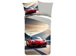 Babybettwäsche GOOD MORNING "Cabrio", bunt (multi), B/L: 135cm x 200cm, 1 Stk., 1 Stk., Renforcé, B/L: 80cm x 80cm, 2 Stk., Renforcé, Obermaterial: 100% Baumwolle, Bettwäsche, Baumwolle, Renforcé, 135x200, 2 Teilig, Wendeoptik, Kind, Junge, Auto
