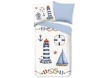 Kinderbettwäsche "Maritime", blau, B/L: 135cm x 200cm, 1 Stk., 1 Stk., Microfaser, B/L: 80cm x 80cm, 2 Stk., Microfaser, Obermaterial: 100% Polyester, PURE LUXURY COLLECTION, Bettwäsche, Mikrofaser, 135x200, 2 Teilig, Wendeoptik, Maritim, Strand