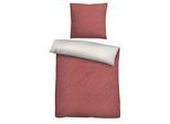 Wendebettwäsche BIBERNA "Hermal", rot (chili), B/L: 135cm x 200cm, 1 Stk., 1 Stk., Flanell, B/L: 80cm x 80cm, 2 Stk., Flanell, Obermaterial: 100% Baumwolle, Bettwäsche, Wendebettwäsche, Flanell in Melangeoptik, Winterbettwäsche, Made in Germany