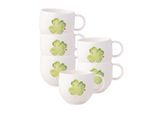 Becher VILLEROY & BOCH "Henkelbecher Good Luck With Love 290 ml 6er Set weiß-grün", bunt (weiß, grün), Porzellan, Trinkgefäße, Becher