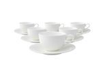 Tasse VILLEROY & BOCH "Cappuccinotassen mit Untertassen New Cottage Basic 290 ml 6er Set weiß", weiß, Porzellan, Trinkgefäße, Tasse