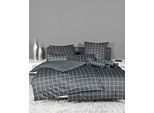 Wendebettwäsche JANINE "modernclassic 39025", grau (anthrazit), B/L: 155cm x 220cm, 1 Stk., 1 Stk., Mako-Satin, B/L: 80cm x 80cm, 2 Stk., Mako-Satin, Obermaterial: 100% Baumwolle, Bettwäsche, Wendebettwäsche, mit Reißverschluss, 100% Baumwolle, mit Karos und Streifen