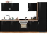 Küchenzeile KOCHSTATION "KS-Tinnum", schwarz (küche: schwarz, korpus: wotaneichefarben, arbeitsplatte: wotaneichefarben), B:300cm T:60cm, Komplettküchen-Sets, Küchenzeile, ohne E-Geräte, Breite 300 cm