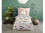 Kinderbettwäsche GOOD MORNING "Remi", beige (sand), B/L: 135cm x 200cm, 1 Stk., 1 Stk., Renforcé, B/L: 80cm x 80cm, 2 Stk., Renforcé, Obermaterial: 100% Baumwolle, Bettwäsche, 100% Baumwolle, 135x200, Reißverschluss, Wendeoptik, Kind, Simple Sand