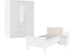 Schlafzimmer-Set RAUCH "Komplettschlafzimmer Schlafzimmer EVELYN", weiß (alpinweiß), Bett 100x200cm + ohne Matratze, B/H: 100cm x 200cm, Bett 100x200cm, Holzwerkstoff, Schlafzimmermöbel-Sets, Schrank und Bett in 2 Breiten, Nachttisch mit Paneel MADE IN GERMANY