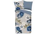 Wendebettwäsche GOOD MORNING "Gabin", blau, B/L: 135cm x 200cm, 1 Stk., 1 Stk., Flanell, B/L: 80cm x 80cm, 2 Stk., Flanell, Obermaterial: 100% Baumwolle, Bettwäsche, Wendebettwäsche, Flanell, Biber, Winter, Warm, Reißverschluss, Wende, Blumen, Grau Blau