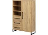 Barschrank OMG DESIGN "Ronda", smoked oak, B:110cm H:170cm T:45cm, Holzwerkstoff, Schränke, Barschrank, mit Soft-Close, mit Metallgestell