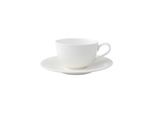 Tasse VILLEROY & BOCH "Cappuccinotasse mit Untertasse New Cottage Basic 290 ml weiß", weiß, Porzellan, Trinkgefäße, Tasse