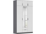 Kleiderschrank RAUCH "Drehtürenschrank Schrank Garderobe Ankleide Schlafzimmer LAGOA", graumetallic, alpinweiß, B:136cm H:235cm T:54cm, Holzwerkstoff, Schränke, Kleiderschrank, geräumige Schubladen, 3 Breiten, optional mit Aufsatz MADE IN GERMANY