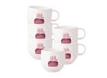 Becher VILLEROY & BOCH "Henkelbecher Happy Birthday With Love 290 ml 6er Set weiß-rot", bunt (weiß, rot), Porzellan, Trinkgefäße, Becher