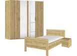Schlafzimmer-Set RAUCH "Komplettschlafzimmer Schlafzimmer EVELYN", braun (asteiche), Bett 120x200cm + ohne Matratze, B/H: 120cm x 200cm, Bett 120x200cm, Holzwerkstoff, Schlafzimmermöbel-Sets, Schrank und Bett in 2 Breiten, Nachttisch 2 Schubladen MADE IN GERMANY