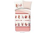 Kinderbettwäsche GOOD MORNING "Timmy", rot, B/L: 135cm x 200cm, 1 Stk., 1 Stk., Flanell, B/L: 80cm x 80cm, 2 Stk., Flanell, Obermaterial: 100% Baumwolle, Bettwäsche, Flanell, Biber, 135x200, Winter, Warm, Tiere, Weihnachten, Sand, Rot
